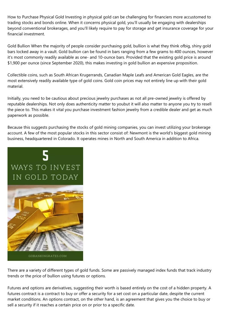 how to purchase physical gold investing