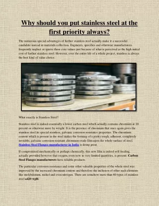 Why should you put stainless steel at the first priority always
