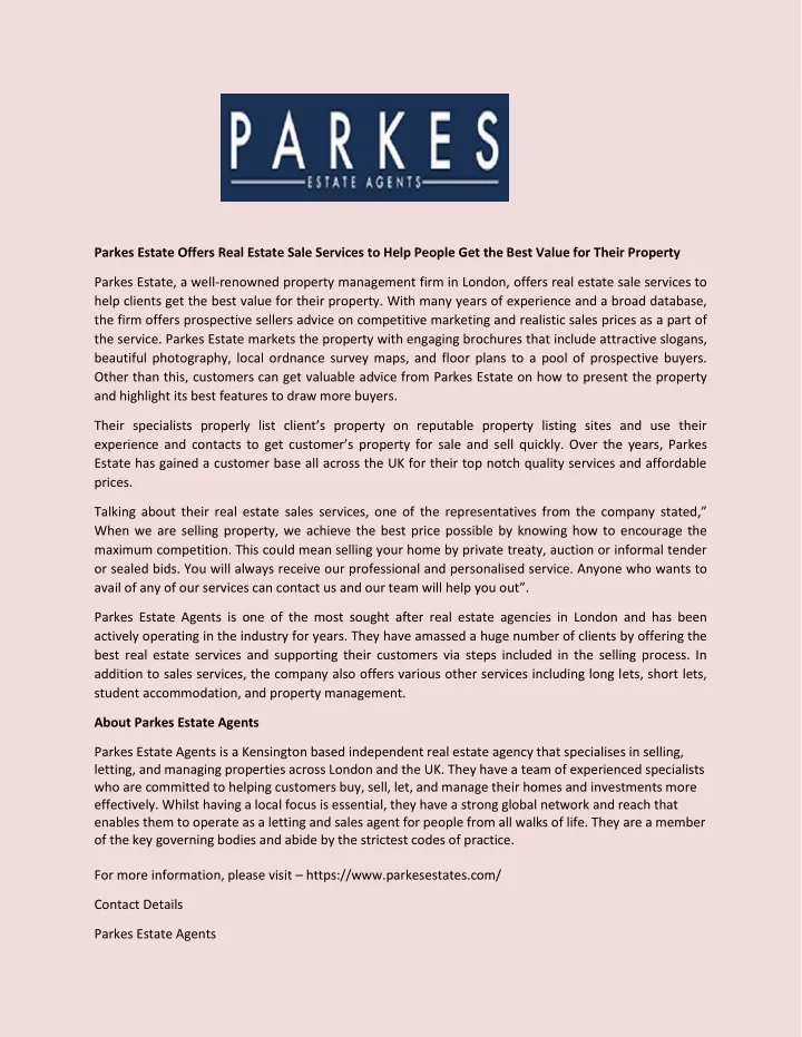 parkes estate offers real estate sale services