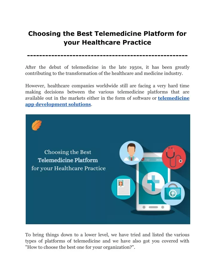choosing the best telemedicine platform for your