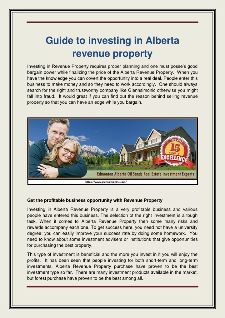 guide to investing in alberta revenue property