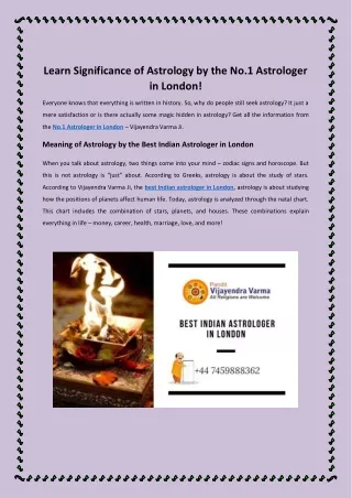 Learn Significance of Astrology by the No.1 Astrologer in London!