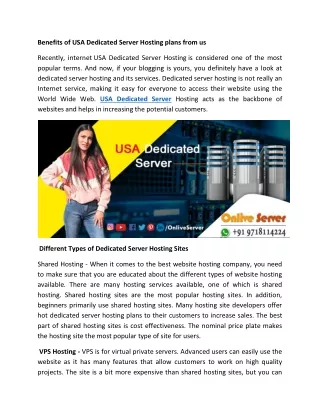 benefits of usa dedicated server hosting plans