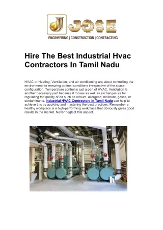 Hire The Best Industrial Hvac Contractors In Tamil Nadu