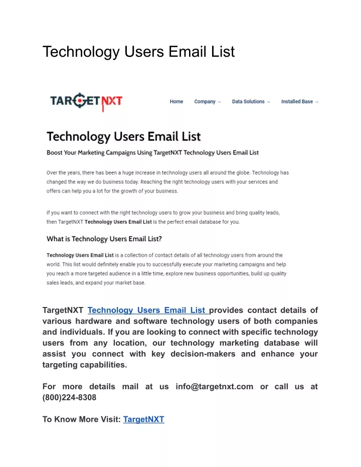 technology users email list