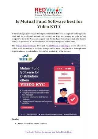 is mutual fund software best for video kyc
