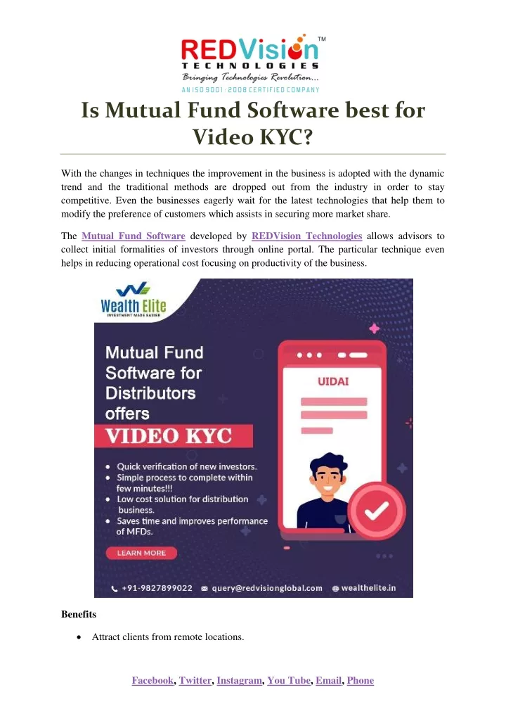 is mutual fund software best for video kyc
