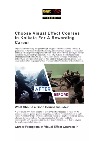 Choose Visual Effect Courses In Kolkata For A Rewarding Career