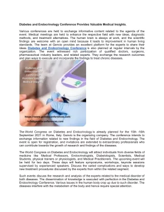 What do Diabetes and Endocrinology Conference Contribute Towards_