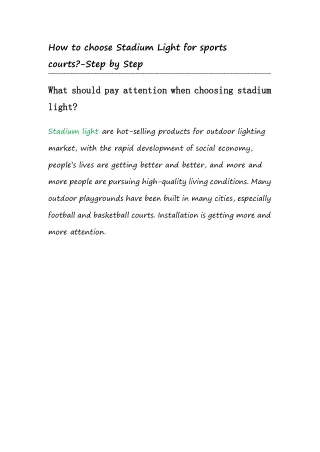 How to choose Stadium Light for sports courts