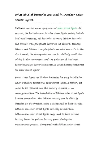 What kind of batteries are used in Outdoor Solar Street Lights