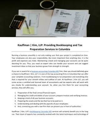 -Kauffman Kim, LLP- Providing Bookkeeping and Tax Preparation Services in Columbia