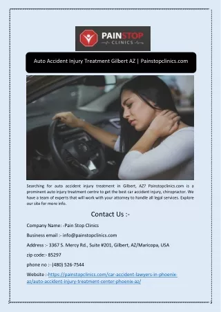 Auto Accident Injury Treatment Gilbert AZ | Painstopclinics.com