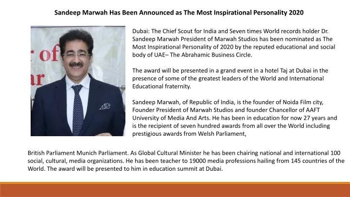 sandeep marwah has been announced as the most