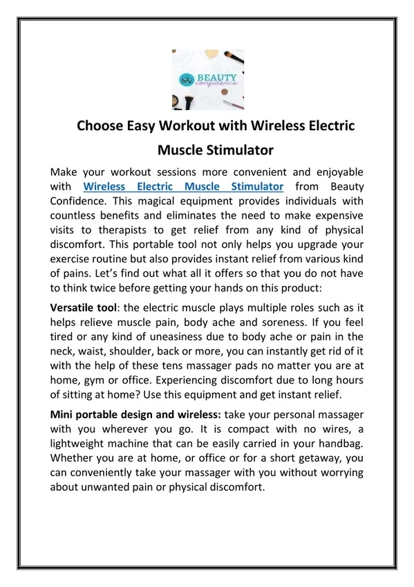Choose Easy Workout with Wireless Electric Muscle Stimulator