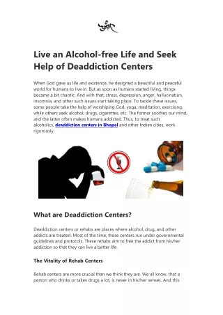 Live an Alcohol-free Life and Seek Help of Deaddiction Centers