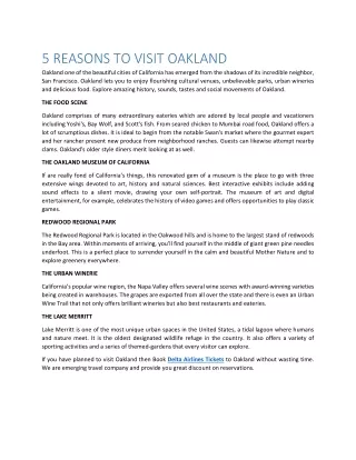 5 REASONS TO VISIT OAKLAND