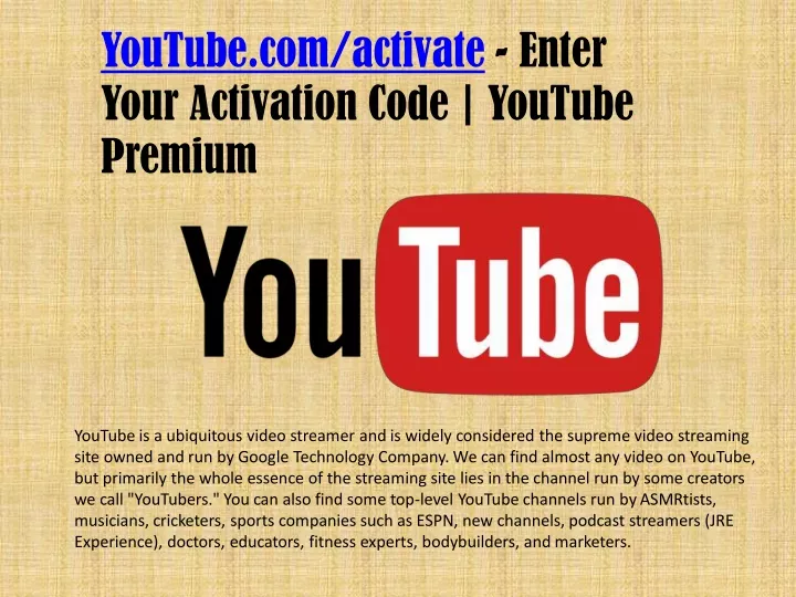 PPT - YouTube.comactivate - Enter Your Activation Code YouTube Premium ...