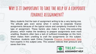 why is it important to take the help of a corporate finance assignment