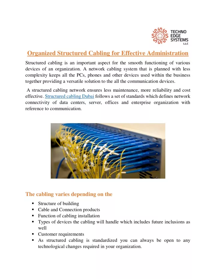 organized structured cabling for effective