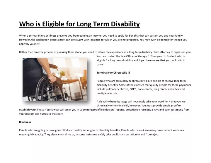 who is eligible for long term disability