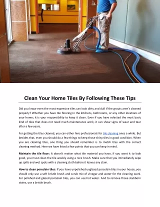 Clean Your Home Tiles By Following These Tips