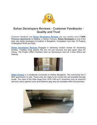 sohan developers reviews customer feedbacks