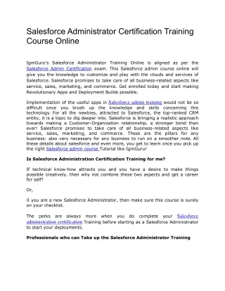 Salesforce Administrator Certification Training Course Online