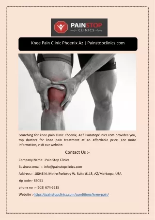 Knee Pain Clinic Phoenix Az | Painstopclinics.com