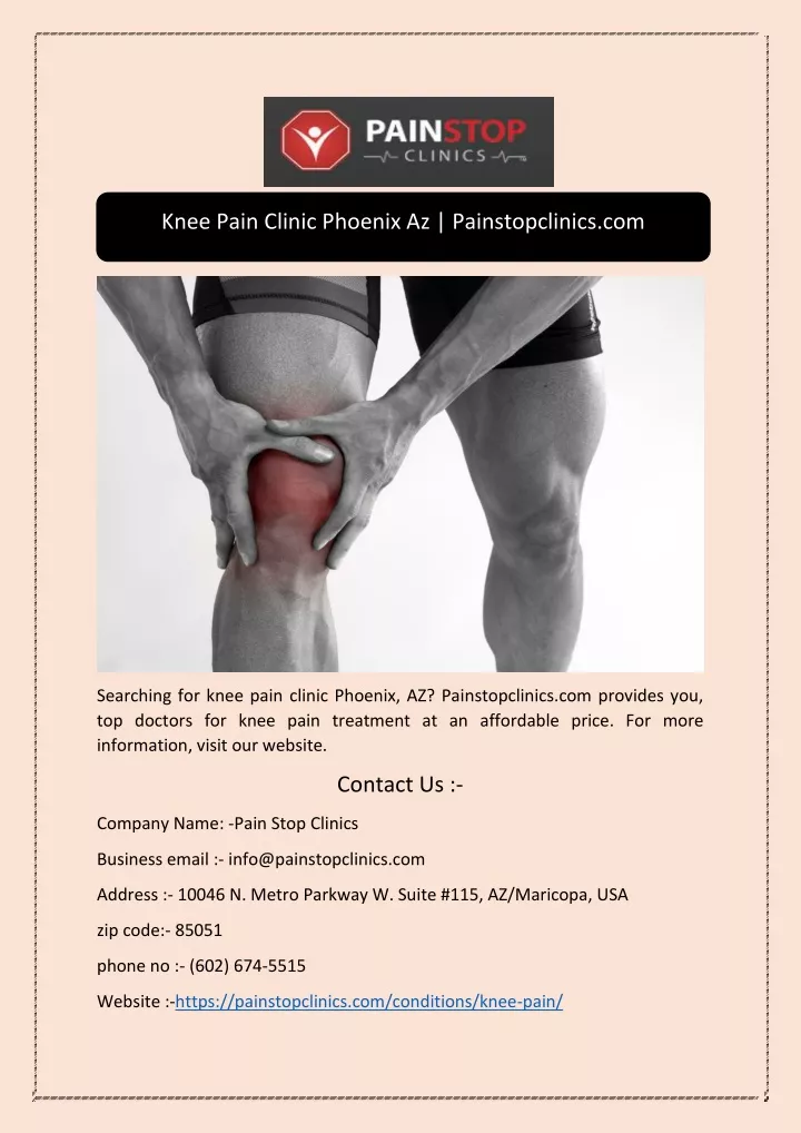 knee pain clinic phoenix az painstopclinics com