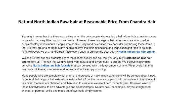 natural north indian raw hair at reasonable price