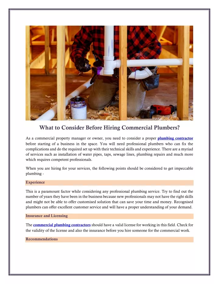 what to consider before hiring commercial plumbers