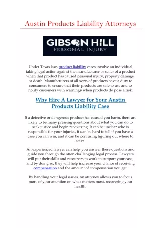 Austin Products Liability Attorneys