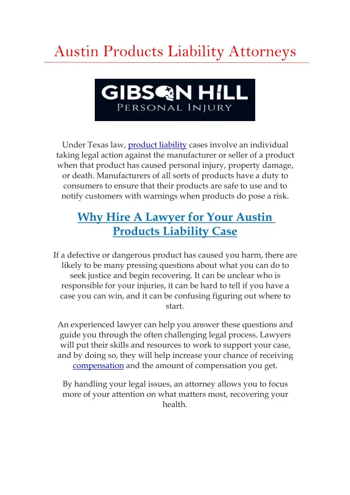 austin products liability attorneys