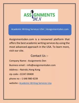 assignmeAcademic Writing Services USA | Assignmentsden.comntsden.com