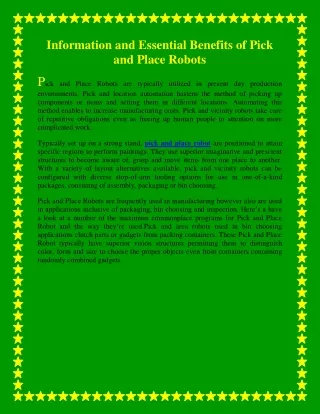 Information and Essential Benefits of Pick and Place Robots