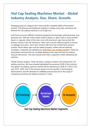 Vial Cap Sealing Machines Market - Global Industry Analysis, Size, Share, Growth