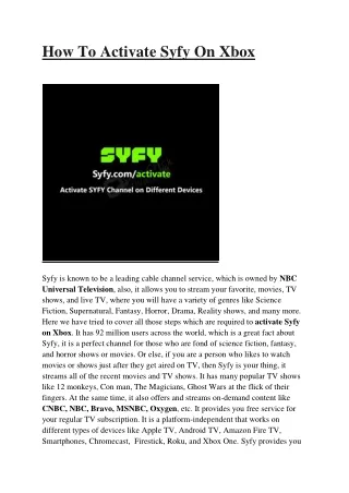 How To Activate Syfy On Xbox