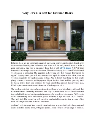 why upvc is best for exterior doors