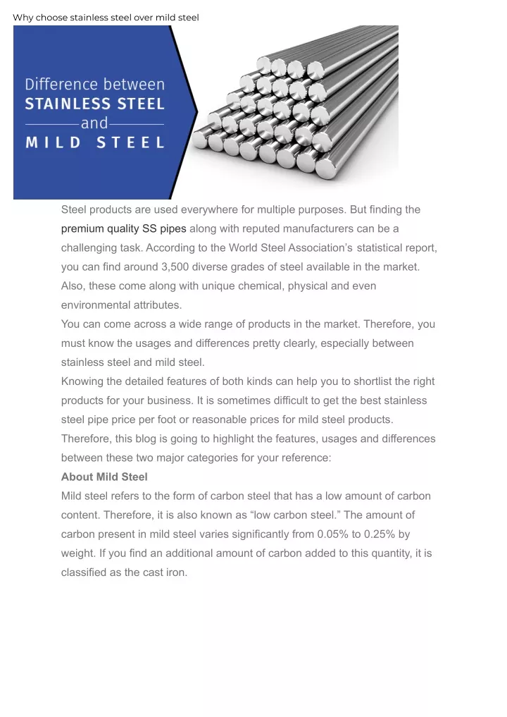 why choose stainless steel over mild steel