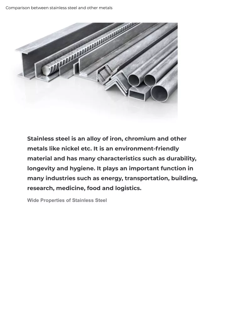 comparison between stainless steel and other