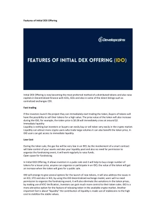 features of initial dex offering