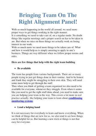 Bringing Team On The Right Alignment Panel!