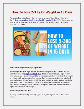 How To Lose 2-3 Kg Of Weight in 15 Days