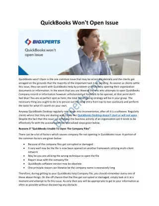 quickbooks won t open issue