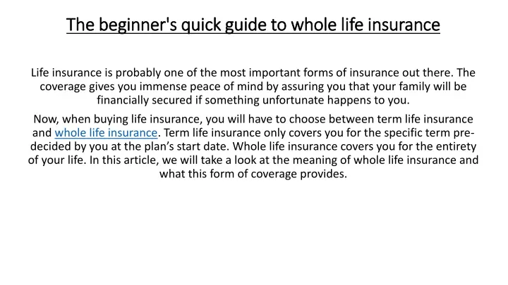 the beginner s quick guide to whole life insurance