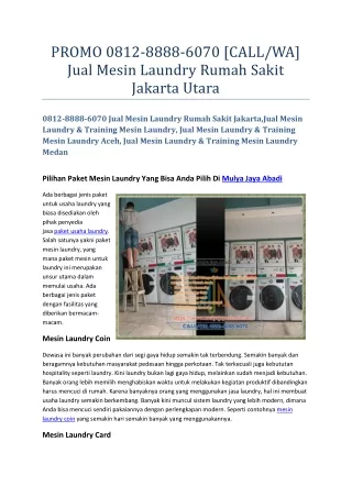 PROMO 0812-8888-6070 [CALLWA] Jual Mesin Laundry Rumah Sakit Jakarta Utara