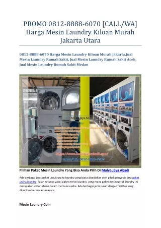 PROMO 0812-8888-6070 [CALLWA] Harga Mesin Laundry Kiloan Murah Jakarta Utara