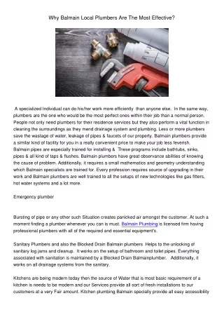 why balmain local plumbers are the most effective