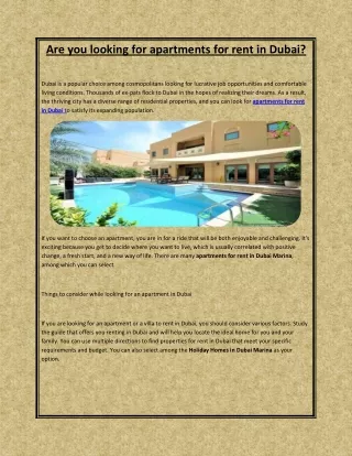 Are you looking for apartments for rent in Dubai